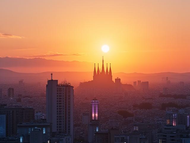 A high-tech control center overlooking the Barcelona skyline
