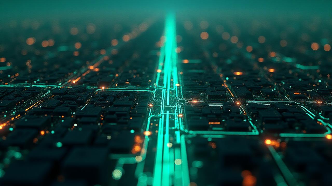 A futuristic digital city grid with glowing data points representing emergency units and incident predictions.