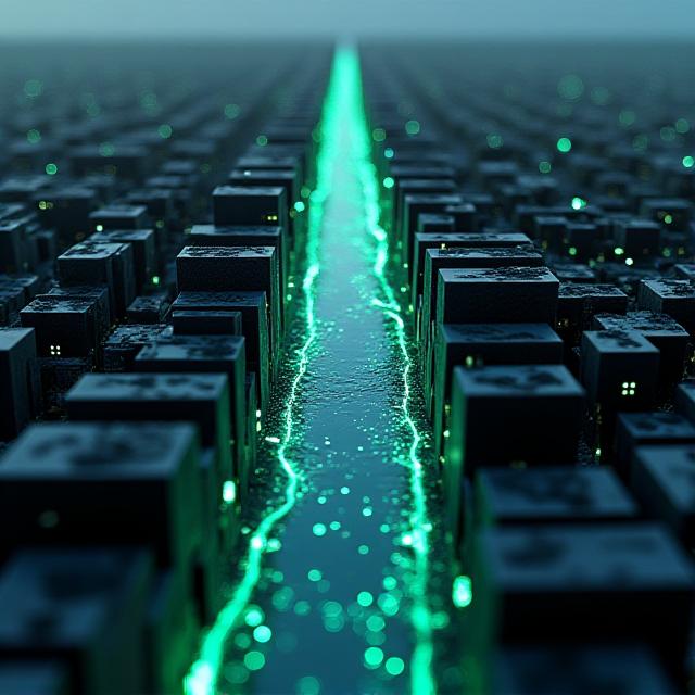 Stylized 3D map of a typical mid-sized European city with glowing data nodes