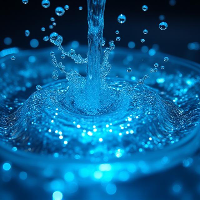 Digital interface overlaying a crystalline water flow representing smart utility management